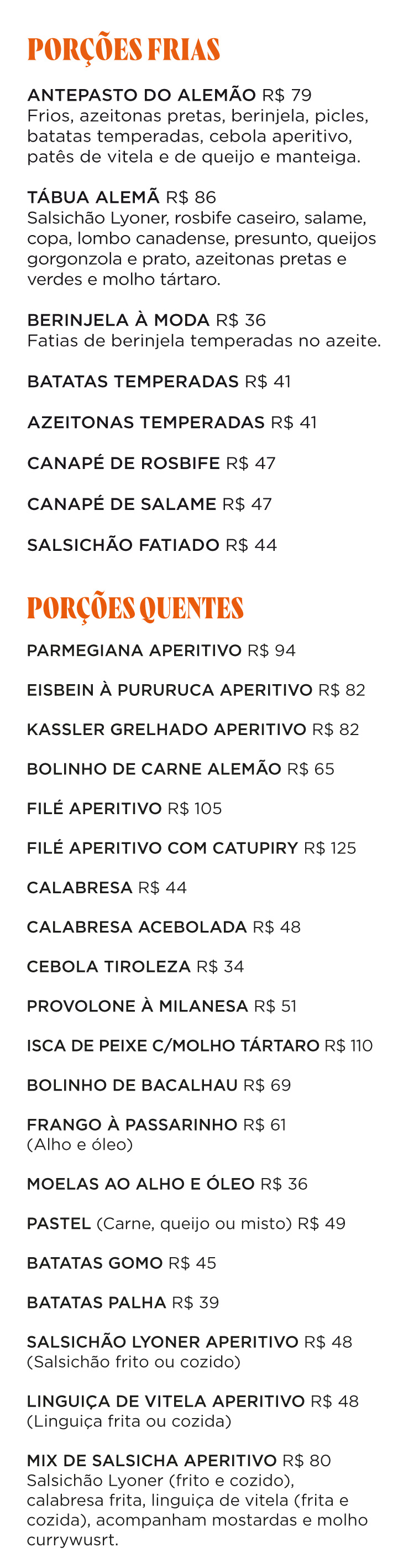 Cardápio Porções